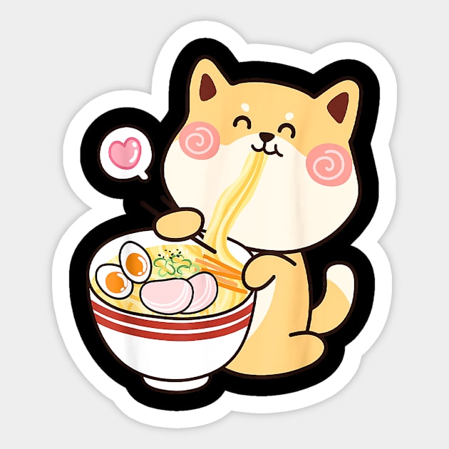 Kawaii Cute Shiba Inu Eating Ramen Anime Sticker by fromherotozero